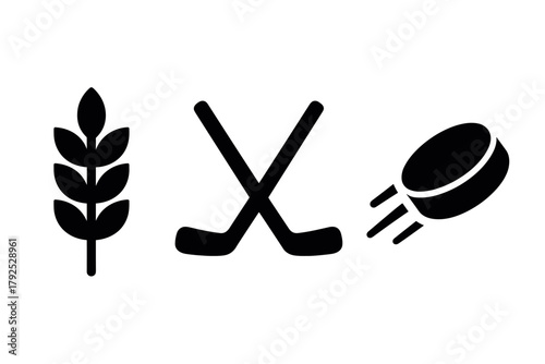Hockey and wheat icons minimalist sports and agriculture symbols