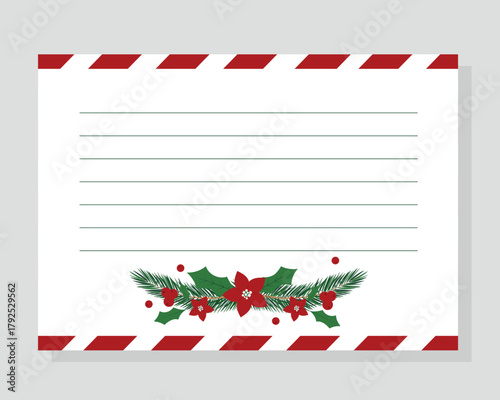 Horizontal Template for Letter to Santa Claus. Christmas wishlist with holiday decor. Vector illustration. Layout in A4 size.