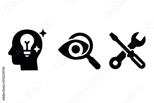 Creative thinking and problem solving icons in minimalist design