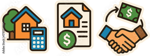 Real estate investment concept with simple icons on gradient background