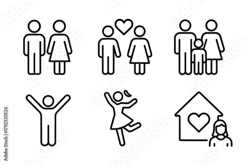 Simple relationship and family icons with love and joyful expressions