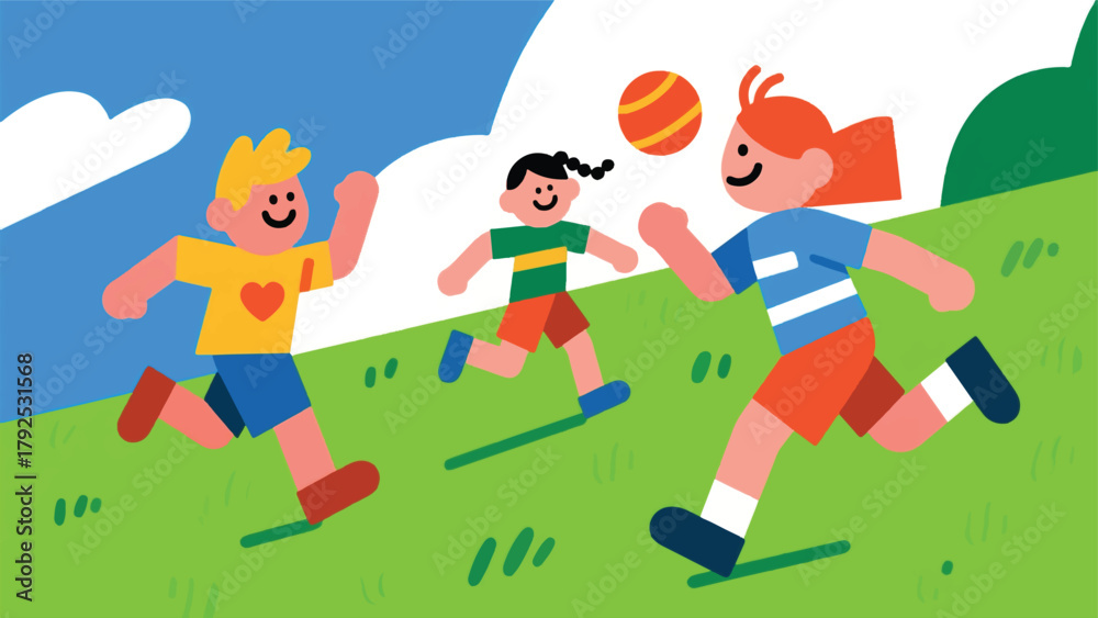 Fototapeta premium Illustration Of A Group Of Children Playing Ball On A Field Vector Design Template
