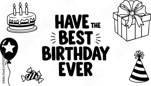 Birthday celebration icons with cake gift balloon party hat and confetti design vector illustration