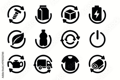 Recycling icons circular symbols for sustainability and energy efficiency