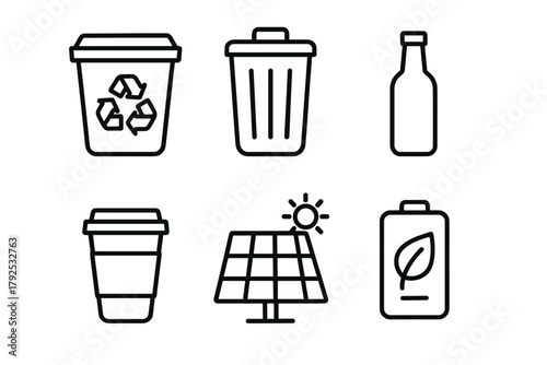 Ecofriendly icons recycling, waste management, and renewable energy symbols