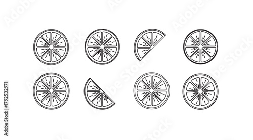 Collection of sliced oranges in a distinct silhouette style silhouette