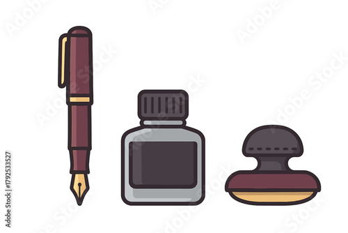 Schilderij op canvas Classic writing set with fountain pen, ink bottle, and traditional rocker blotte