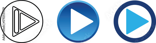 Play button symbol in various styles including line art, silhouette and color vector design