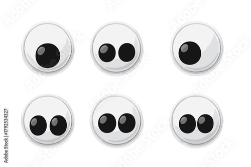 Set of six realistic round plastic googly eyes with black pupils for crafting