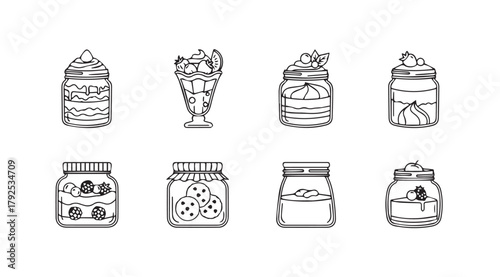 Collection of hand drawn dessert jars and glasses silhouette