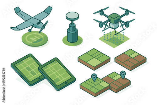 Precision agriculture technology elements including aerial monitoring, field mapping, and crop management