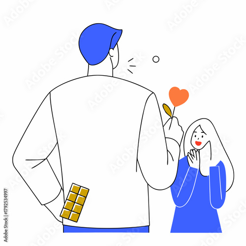 valentine day, giving chocolat bar to lover