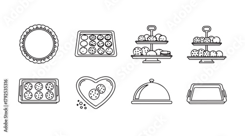 Collection of sweet treats and decorative frames in a charming hand drawn silhouette style