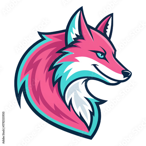 Plasma Fox Esport Mascot Logo Vector – Futuristic Neon Animal Emblem with Solid Pink and Cyan Flat Design, Thick Outlines, Modern Gaming Badge

