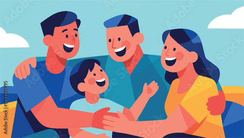 Illustration Of A Family Hugging In A Cheerful Atmosphere Vector Design Template