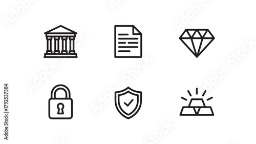 Set of finance and investment icons simple line vector symbols for banking and financial applications isolated on white background