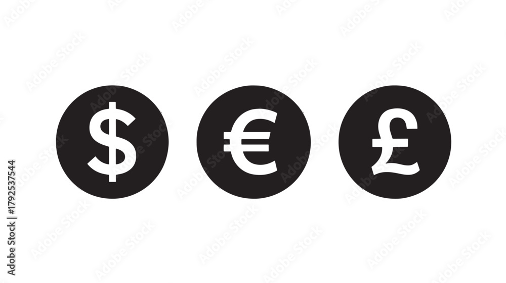 Obraz premium Currency symbol icons dollar euro and pound vector glyphs for financial and business applications isolated on white background
