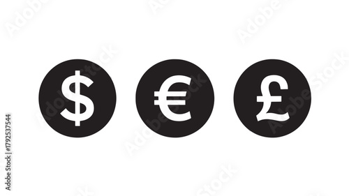 Currency symbol icons dollar euro and pound vector glyphs for financial and business applications isolated on white background
