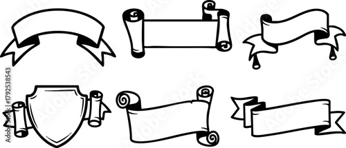 Set of vintage blank ribbon banners and shield shapes for decorative design elements vector illustration