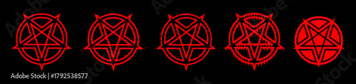 Pentagram ultimate vector pack – 5 distressed occult symbols. Pentagram set. Splatter bloody pentagram