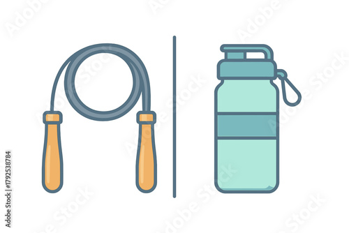 Skipping rope and turquoise reusable hydration bottle workout accessories