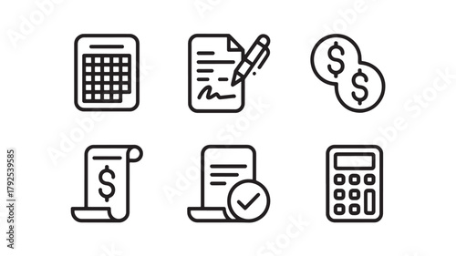 Set of accounting and finance icons simple line vector design elements for business and financial applications isolated on white background