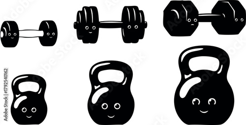 Dumbbells and kettlebells set for strength training and fitness workouts vector illustration