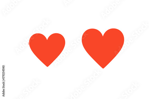 Two vibrant red heart shapes symbolizing love and romance on a clean white background