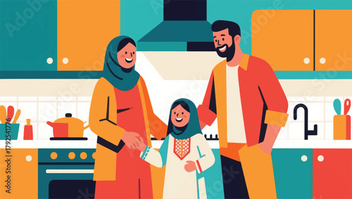 Illustration Of A Family Gathering In The Kitchen With A Cheerful Atmosphere Vector Design Template