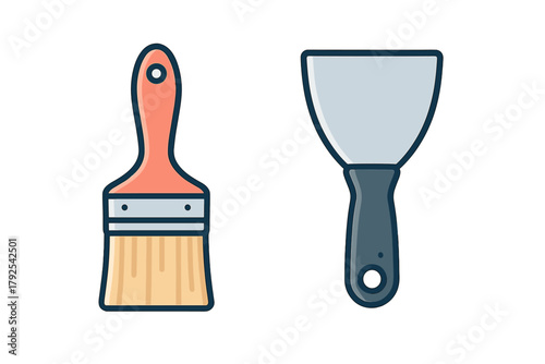 Paintbrush and wall scraper tools for construction and home renovation