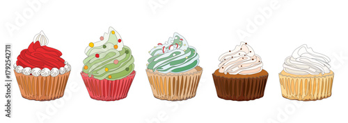 Set of cute cup cake isolated doodle lines