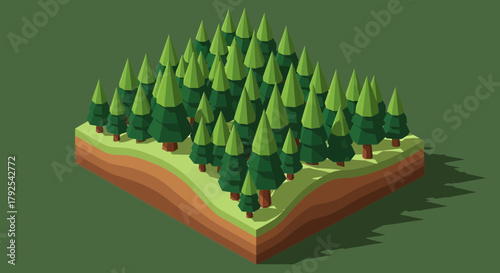 Isometric view of a forested landscape patch showcasing digital illustration