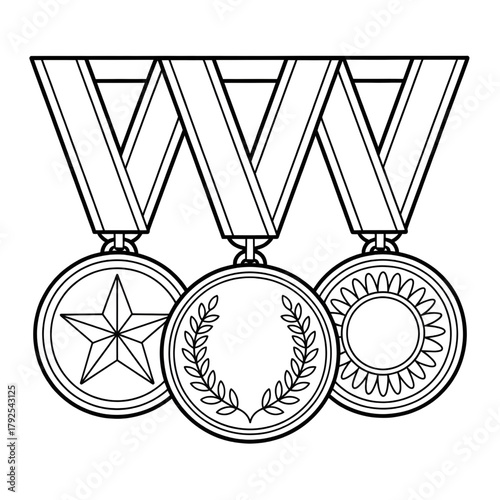 Medal Award, Sports vector style coloring page 