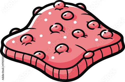 Pink Starfish With Bumps And White Dots On White Background Cartoon Style