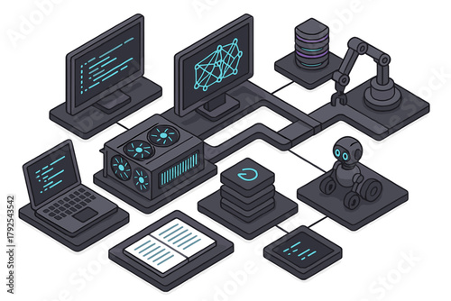 Advanced technology network illustrating machine learning and data infrastructure