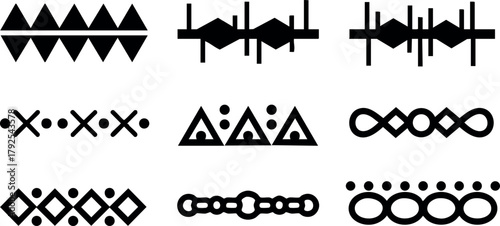 African tribal pattern vector collection with geometric black symbols and ethnic decorative design elements