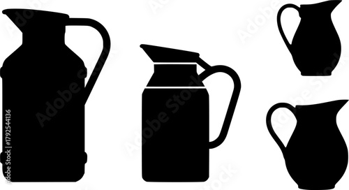 Jug silhouettes, Jug, Jug icon, Water jug silhouette, Milk jug silhouette, Water jug, Milk jug, Pitcher silhouette set