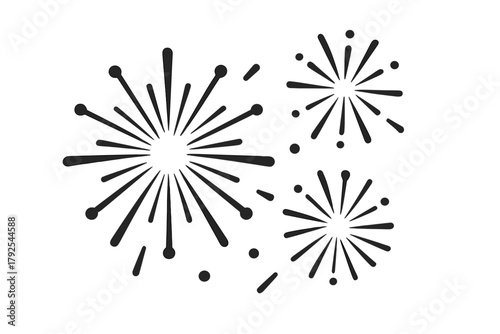 Dynamic abstract black and white graphic element resembling celebratory fireworks explosions