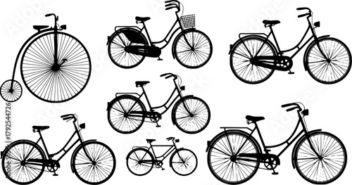 Vintage bicycle silhouette, Classic bicycle silhouettes, Classic bicycle svg, Vintage bicycle svg, Vintage bicycle vector, Old bicycle silhouette set