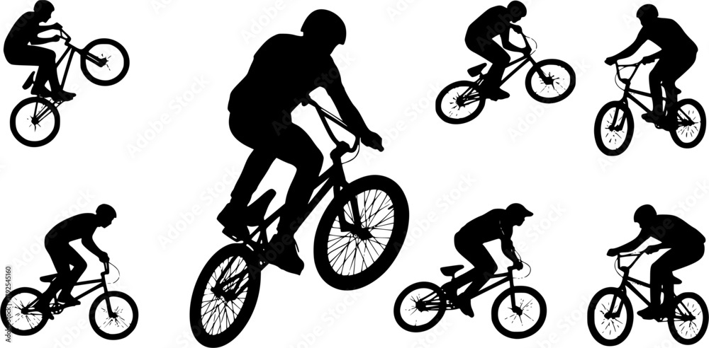 Fototapeta premium Bmx cycling silhouette, Bmx stunt silhouette, Bmx cyclist silhouette, Bmx cycling, Bmx cyclist, Bmx , Bmx silhouette