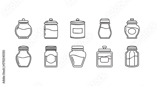 Collection of ten different spice jar and bottle outlines in a silhouette style