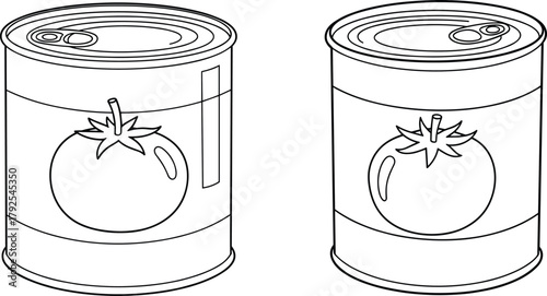 Tomato can illustration, food packaging sketch, canned product design, pull-tab tin drawing, vegetable label artwork, grocery item blueprint, kitchen ingredient container concept