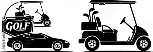 Golf cart silhouette, Golf cart, Golf car silhouette, Golf car, Golf cart clipart, Golf cart logo, Golf cart vector illustration.