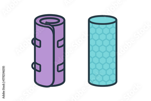 Pair of rolled exercise mats for fitness, camping, or physical activity