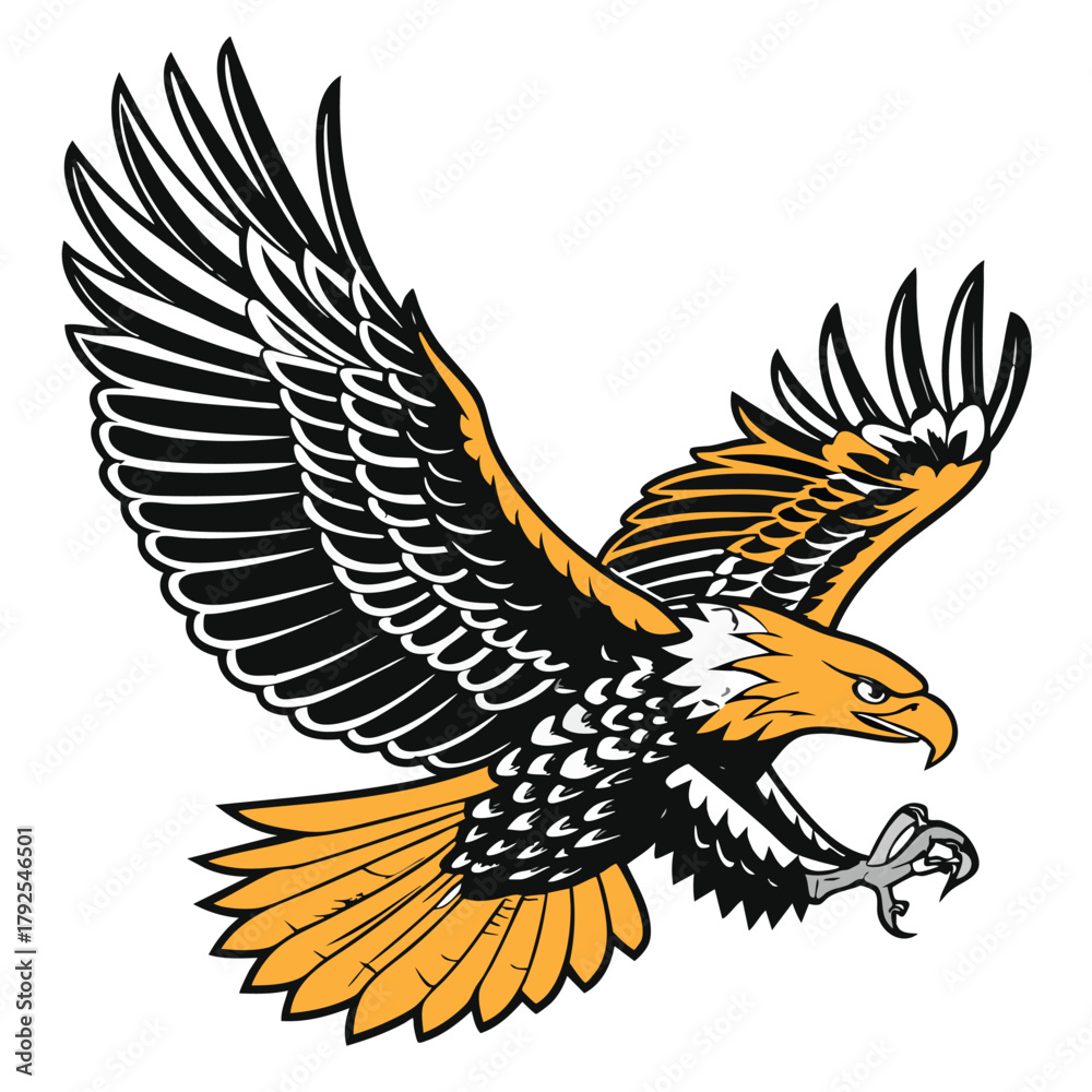 Fototapeta premium Soaring Eagle: A symbol of strength and freedom, an eagle, with wings fully extended in flight, captures the essence of power and grace.