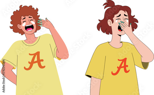 Two Crying Women in Yellow Shirts