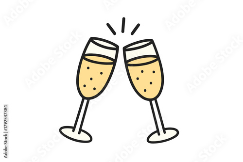 Clinking champagne glasses filled with sparkling wine for a celebration