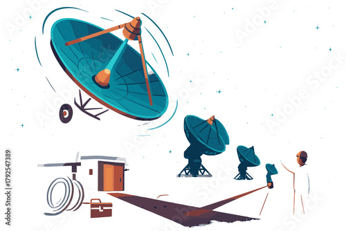 Large radio telescope array receiving cosmic signals for scientific research