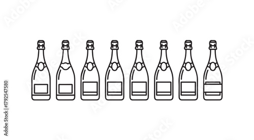 Row of champagne bottles silhouette for celebration and toasting events