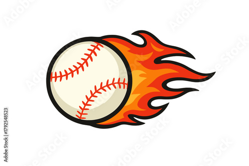 Classic baseball speeding through the air with intense red and orange flames trailing behind